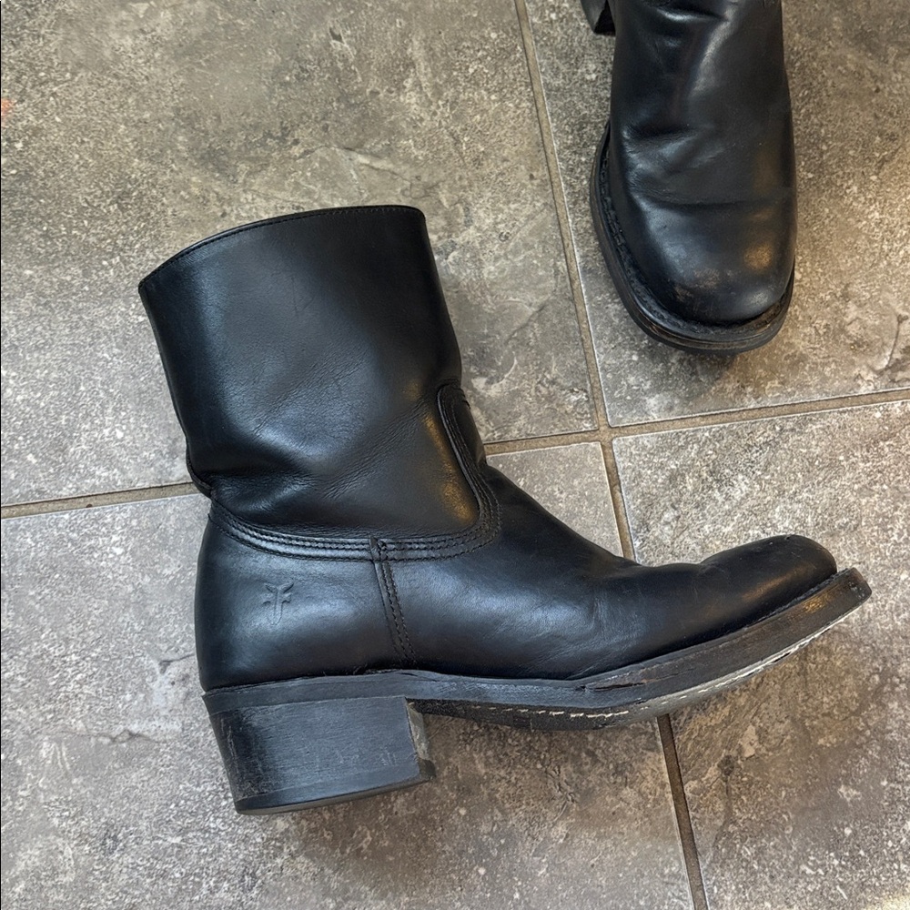 Vintage Frye Campus Black Label Black Leather Mid-Calf Boots 8 1/2 - Picture 4 of 14